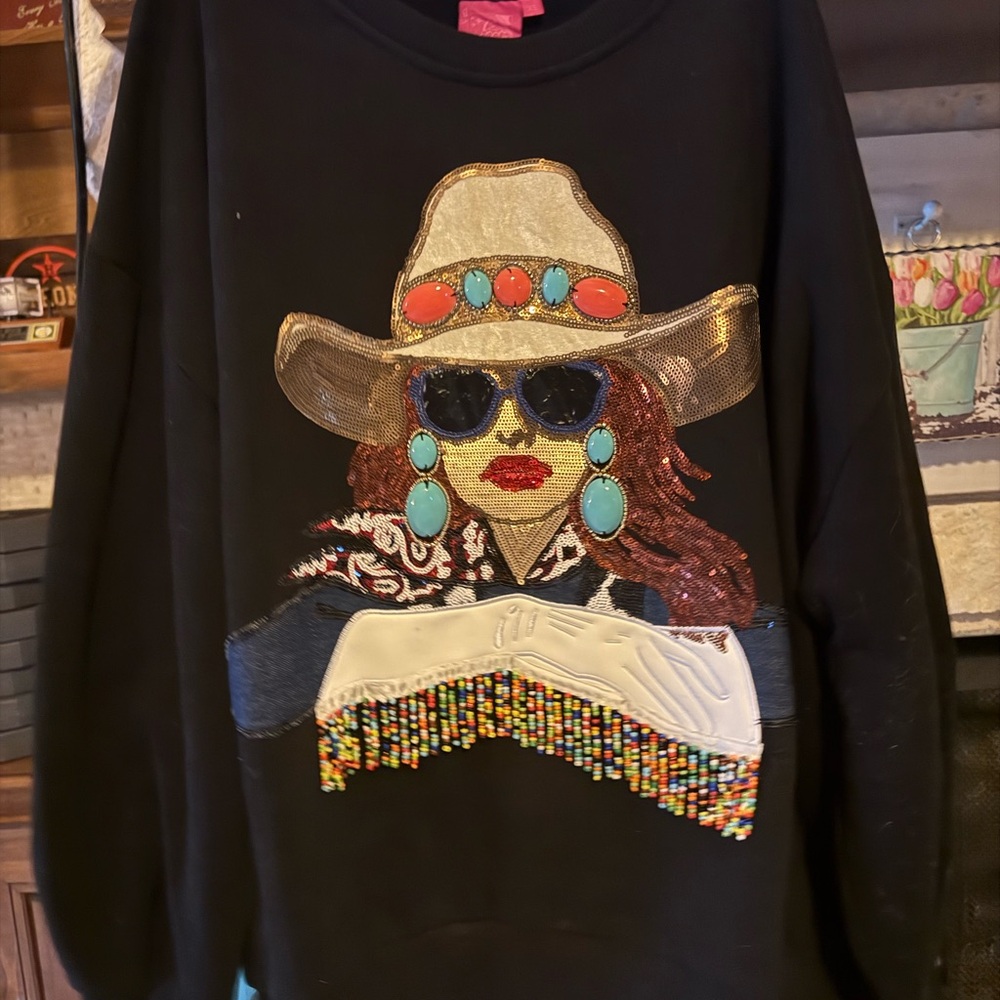 Queen of Sparkles Black Sweatshirt with Sequin Design